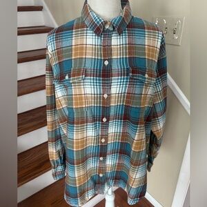 Old Navy Womens XLT Boyfriend Flannel Shirt Plaid Button Up Cotton Soft Washed